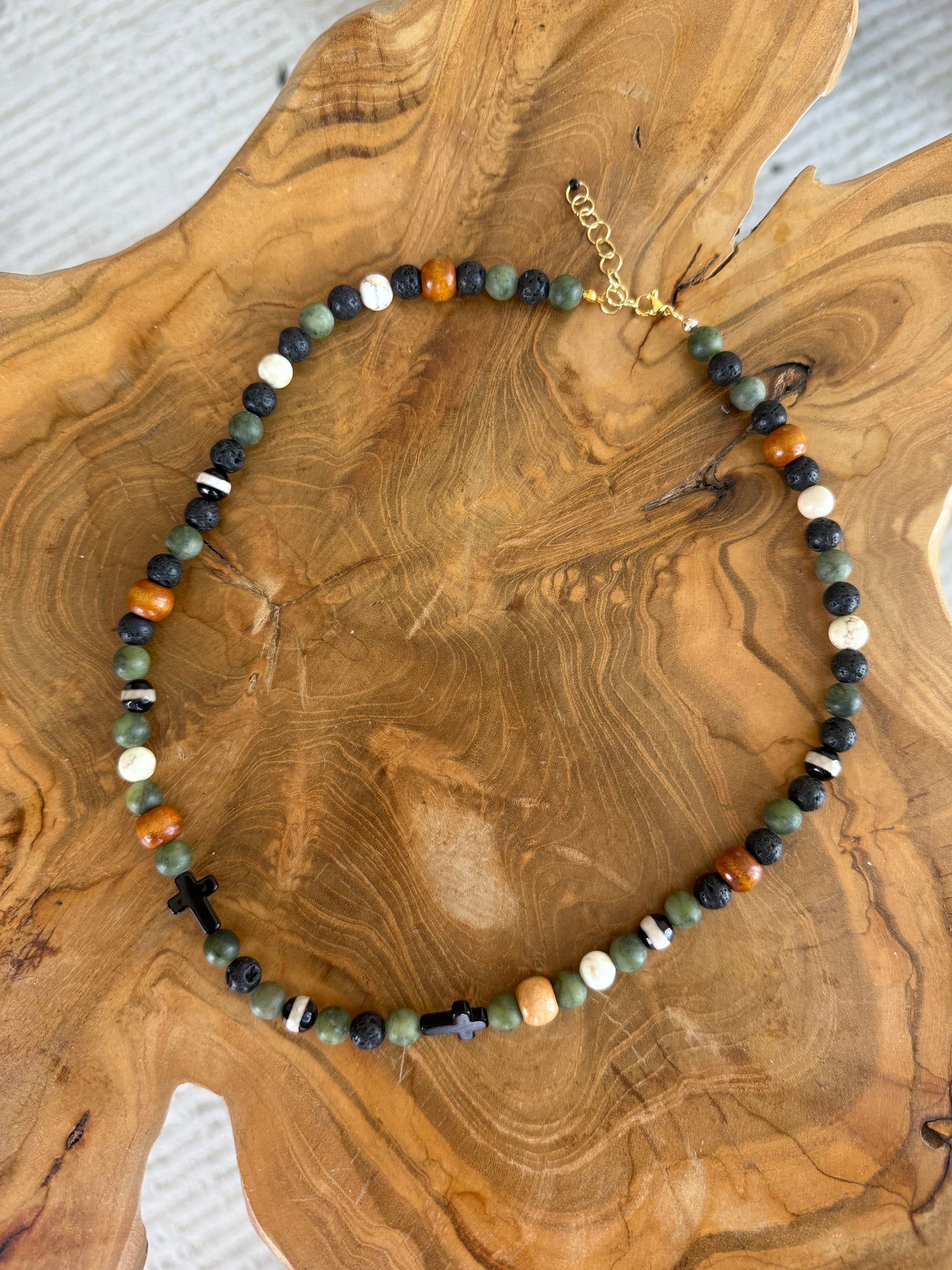 Handcrafted Earthstone Cross Necklace – Bold Faith, Natural Power