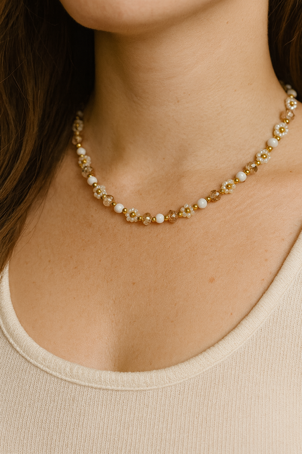 ✨ Golden Glow Stretch Beaded Choker Necklace