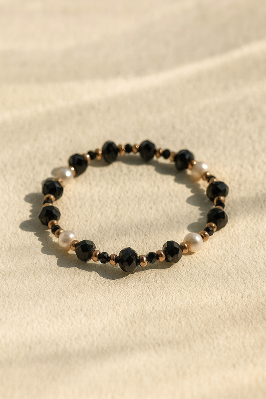 Black Onyx & White Howlite Beaded Men’s Bracelet – Handmade Stretch Fit