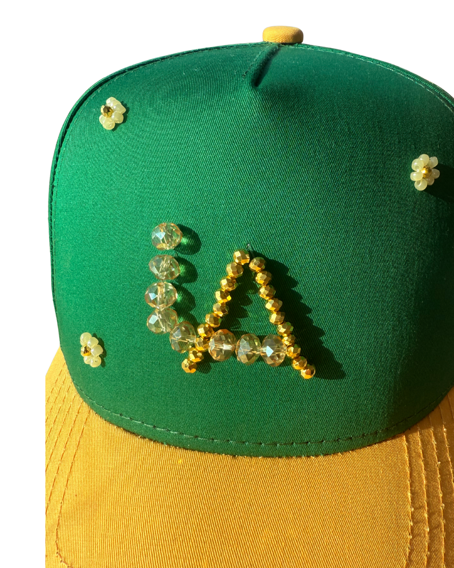 Green and Yellow LA Baseball Cap – Rhinestone Bling Snapback Hat for Women & Men