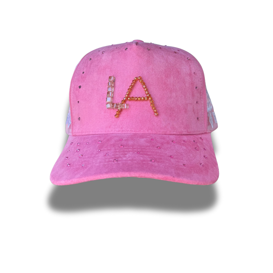 Handmade Pink Crystal “LA” Trucker Hat – Luxe, Bold & One-of-a-Kind