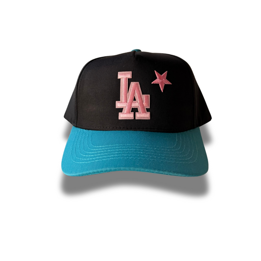 LA Star Embroidered Baseball Cap – Black & Teal Adjustable Streetwear Hat