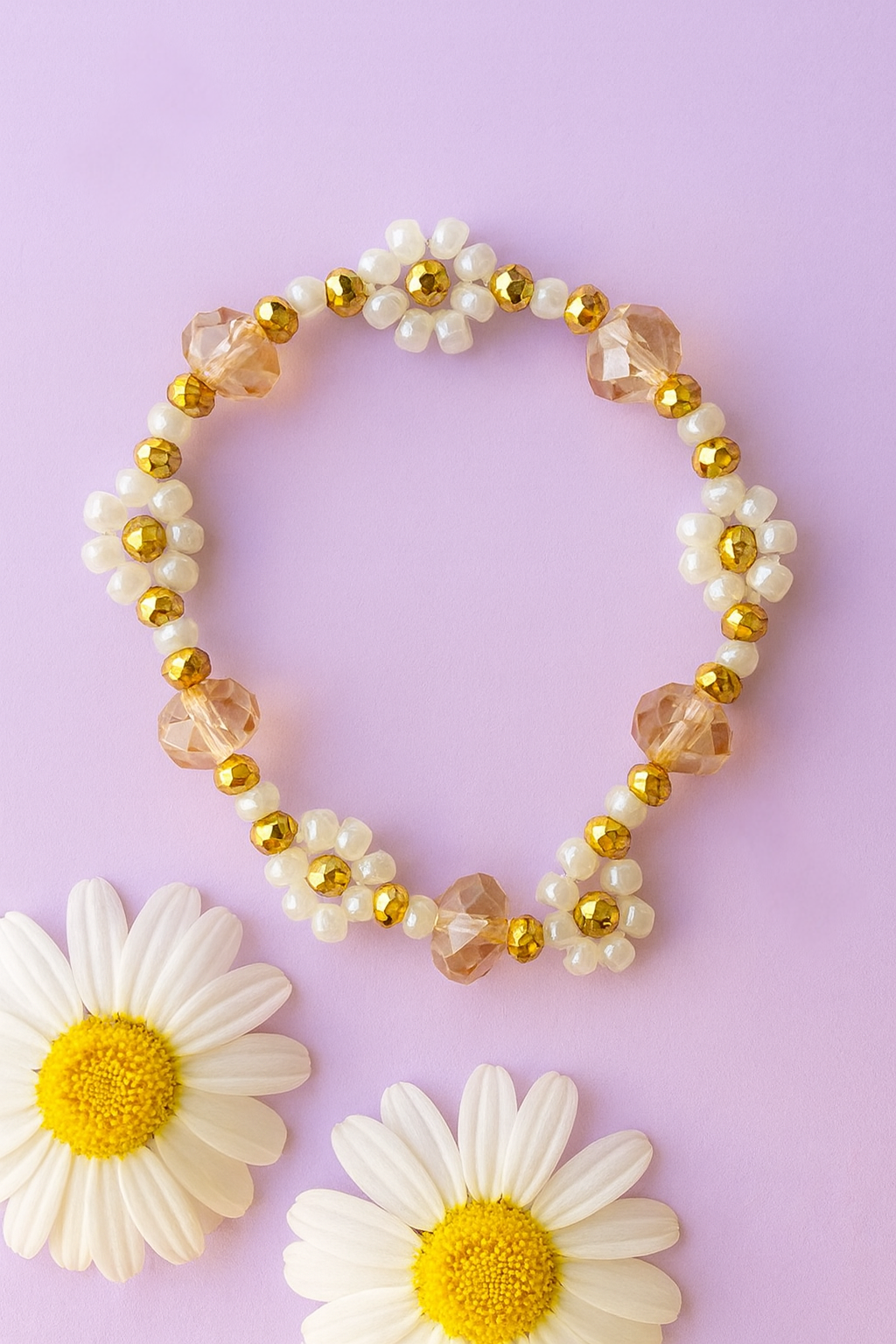 Blue Crystal Bloom Beaded Bracelet – Handmade Stretch Design