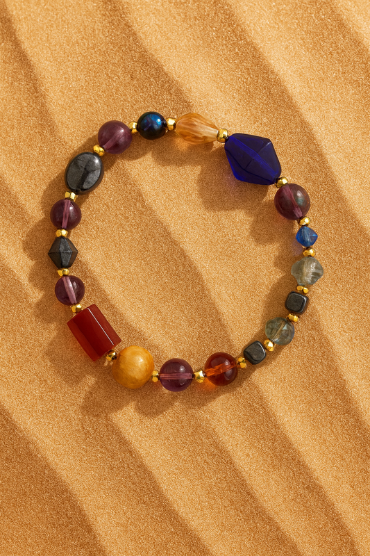 Recycled Glass & Gemstone Harmony Bracelet – Eco-Chic Color Mix by Sunny Pop Joy