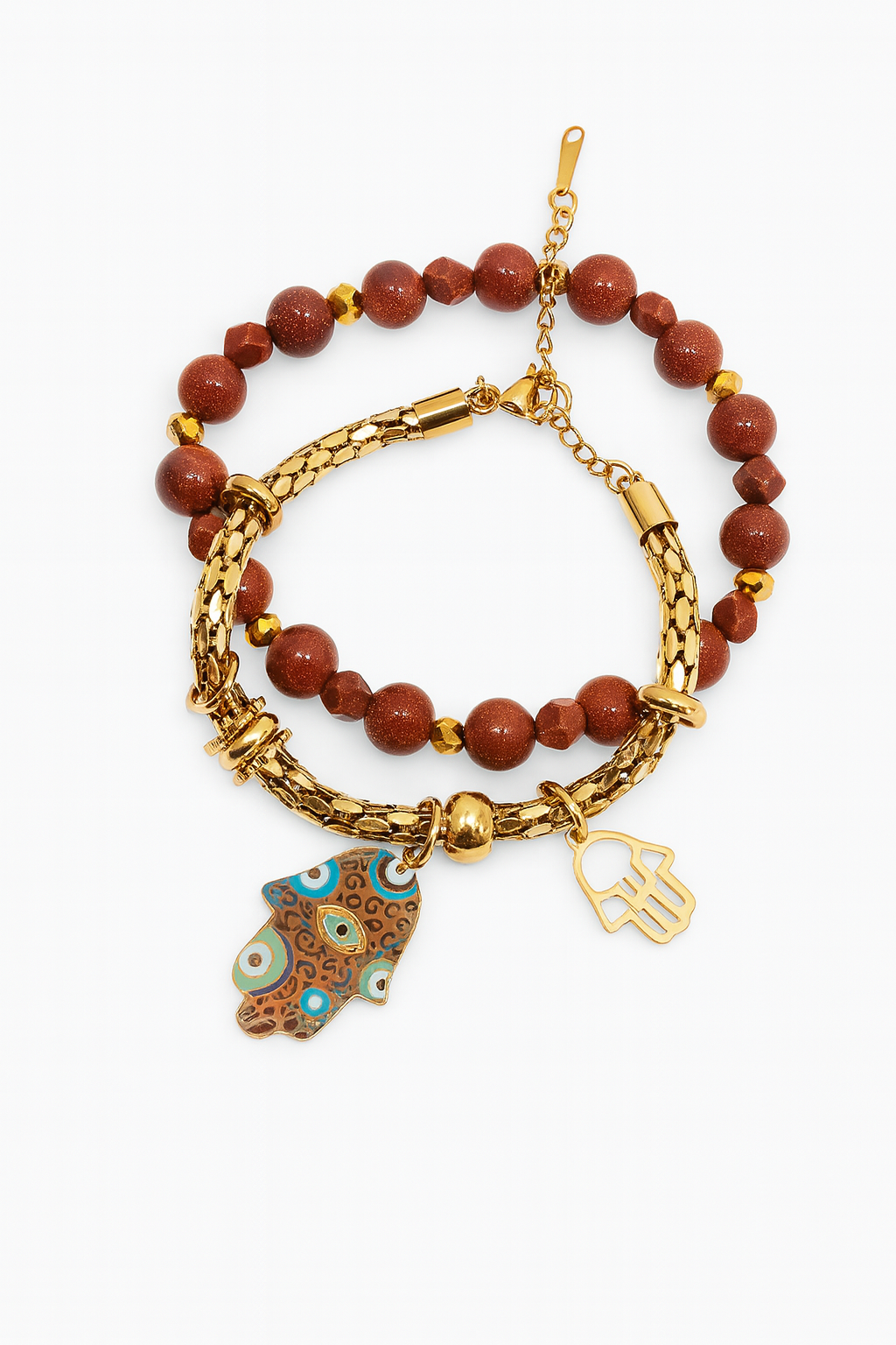 Golden Sandstone Hamsa Bracelet Set