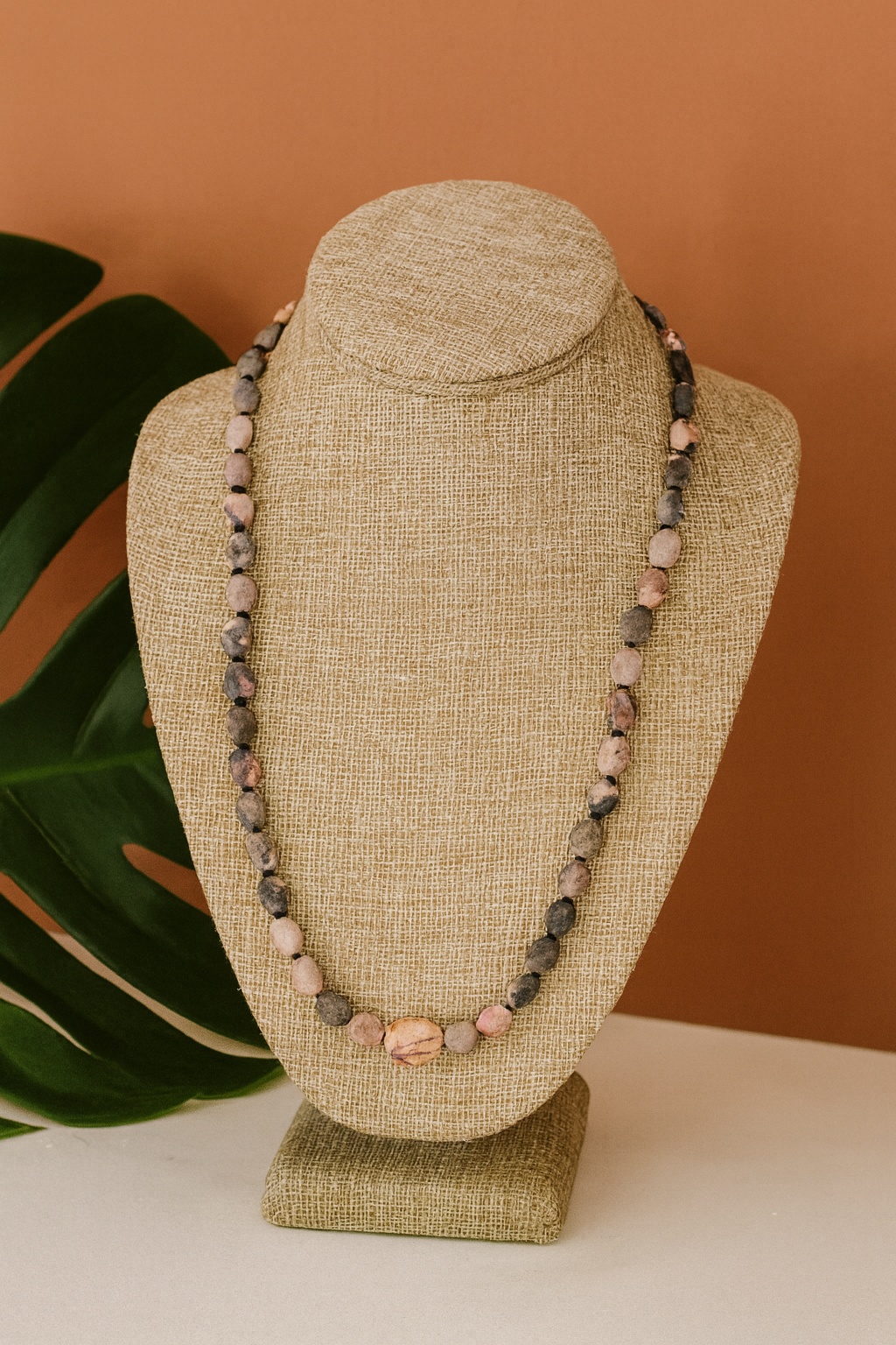 Rhodonite & Lava Stone Beaded Necklace – Natural Healing Crystal Jewelry