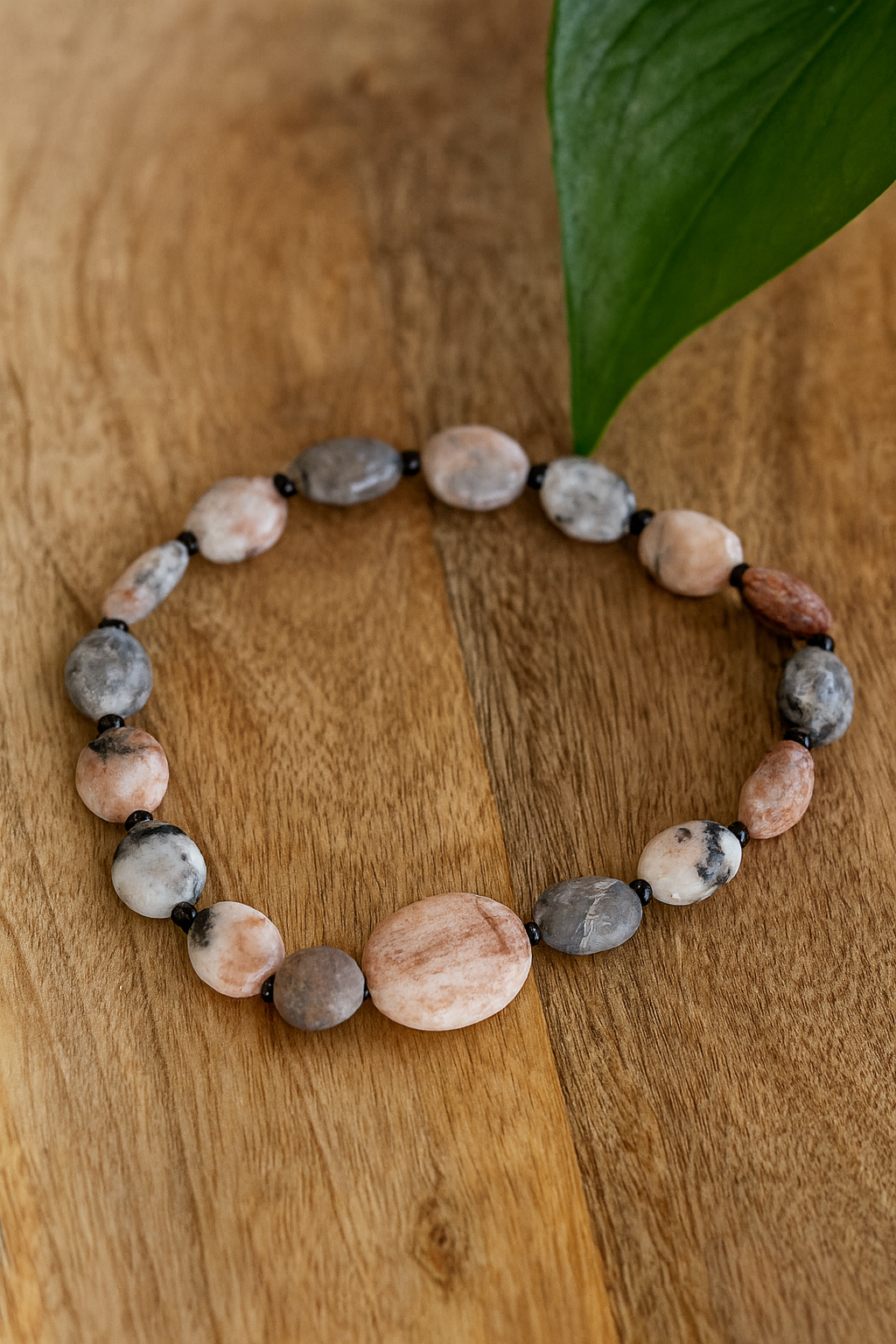 Stretchy Sunstone & Gray Agate Bracelet – Natural Healing Beads
