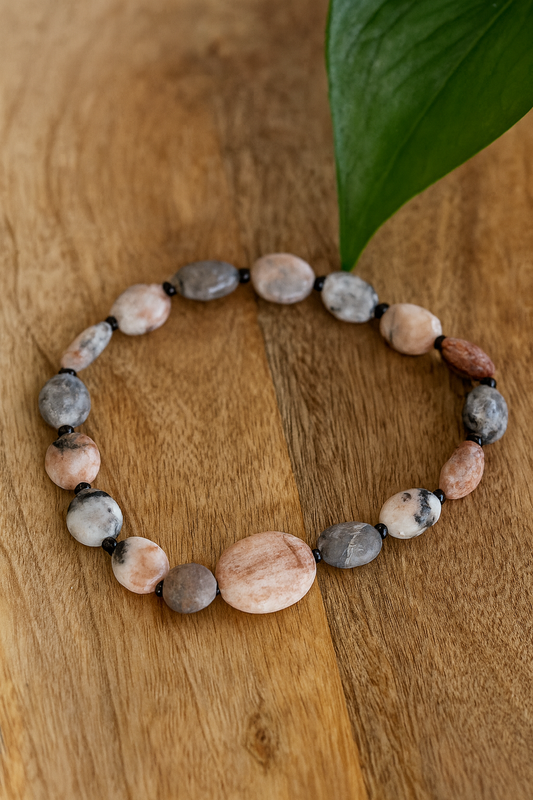 Stretchy Sunstone & Gray Agate Bracelet – Natural Healing Beads