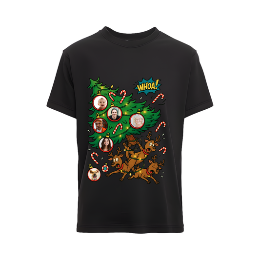 Funny Family Christmas Tree T-Shirt – Personalized Faces Holiday Tee, Custom Xmas Gift, Reindeer Chaos Shirt, Matching Family Top