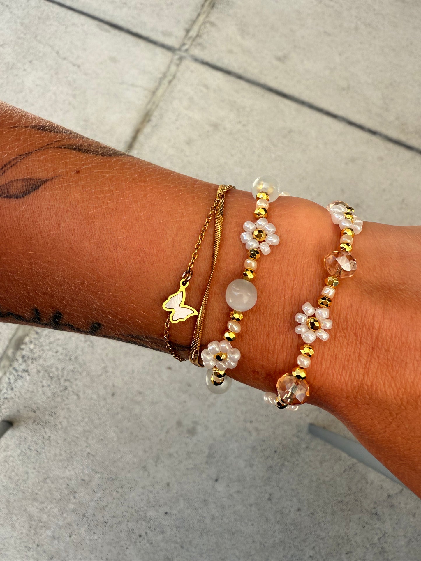 Golden Dreams Bracelet Set – Butterfly, Daisy, & Beaded Charm Bracelets