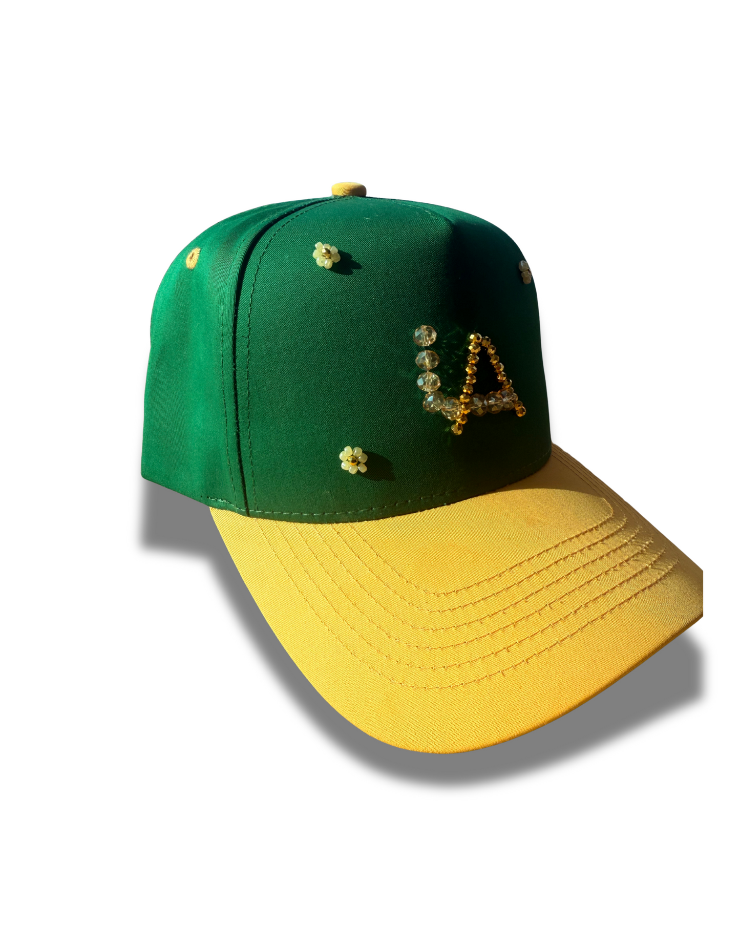 Green and Yellow LA Baseball Cap – Rhinestone Bling Snapback Hat for Women & Men