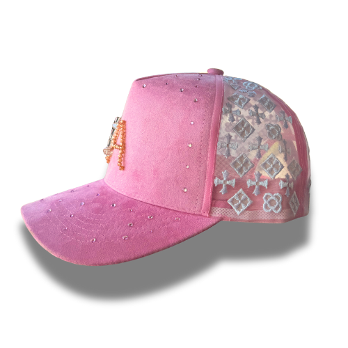 Handmade Pink Crystal “LA” Trucker Hat – Luxe, Bold & One-of-a-Kind