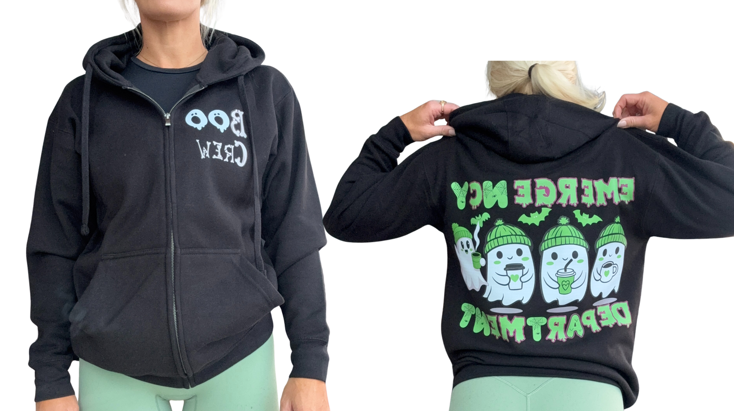 Emergency Department Boo Crew Zip Up Hoodie | Halloween Ghost Nurse Hoodie | ED Nurse Sweatshirt | Cozy ER Crew Gift