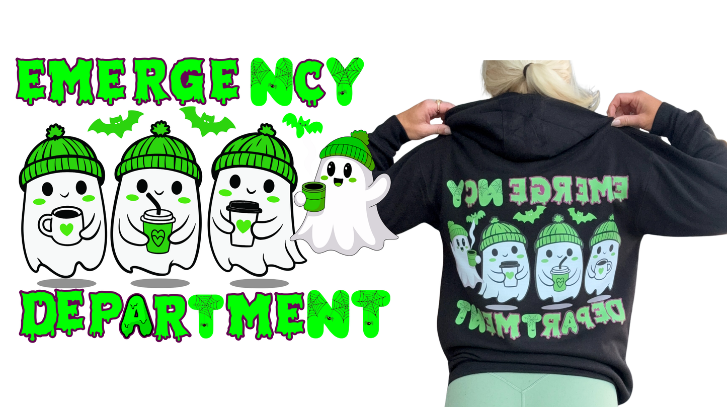 Emergency Department Boo Crew Zip Up Hoodie | Halloween Ghost Nurse Hoodie | ED Nurse Sweatshirt | Cozy ER Crew Gift