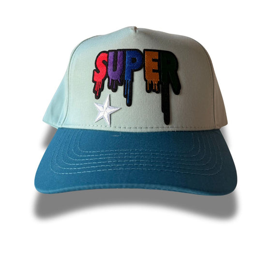 Super Drip Embroidered Baseball Cap – Teal & Cream Adjustable Streetwear Hat