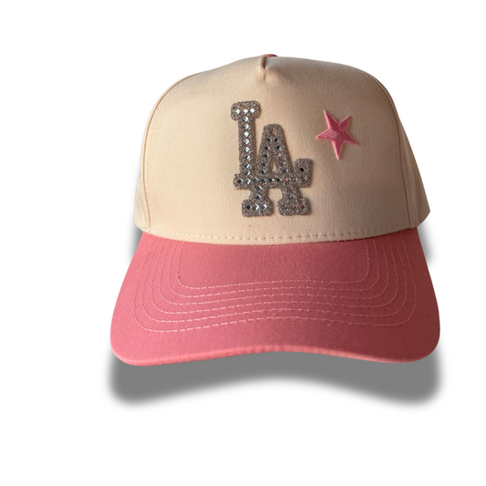 LA Star Glitter Baseball Cap – Pink & Cream Adjustable Hat