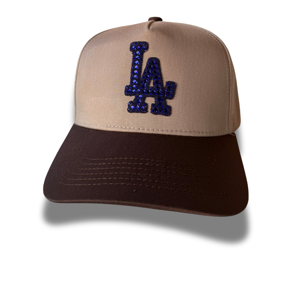 LA Glitter Embroidered Baseball Cap – Tan & Brown Adjustable Hat